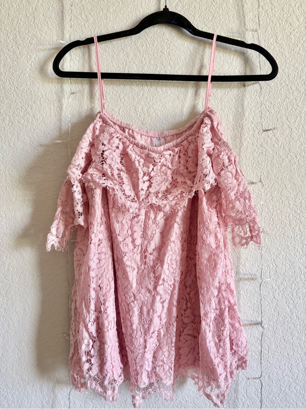 Pink Lace Cold-Shoulder Top